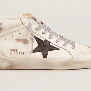 Golden Goose White/Black/Silver Mid-Star Classic Sneakers